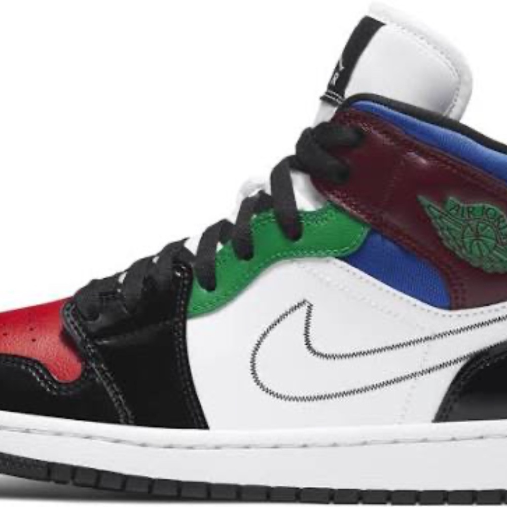 Nike womensw Air Jordan 1 Mid SE multi-color (black/white/red/green/maroon)